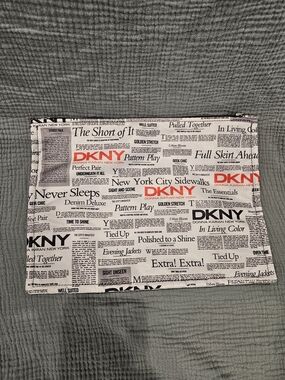 DKNY New York Lg Padded Clutch Fashion NewsPrint Donna Karan 8X11” NYC Cosmetic